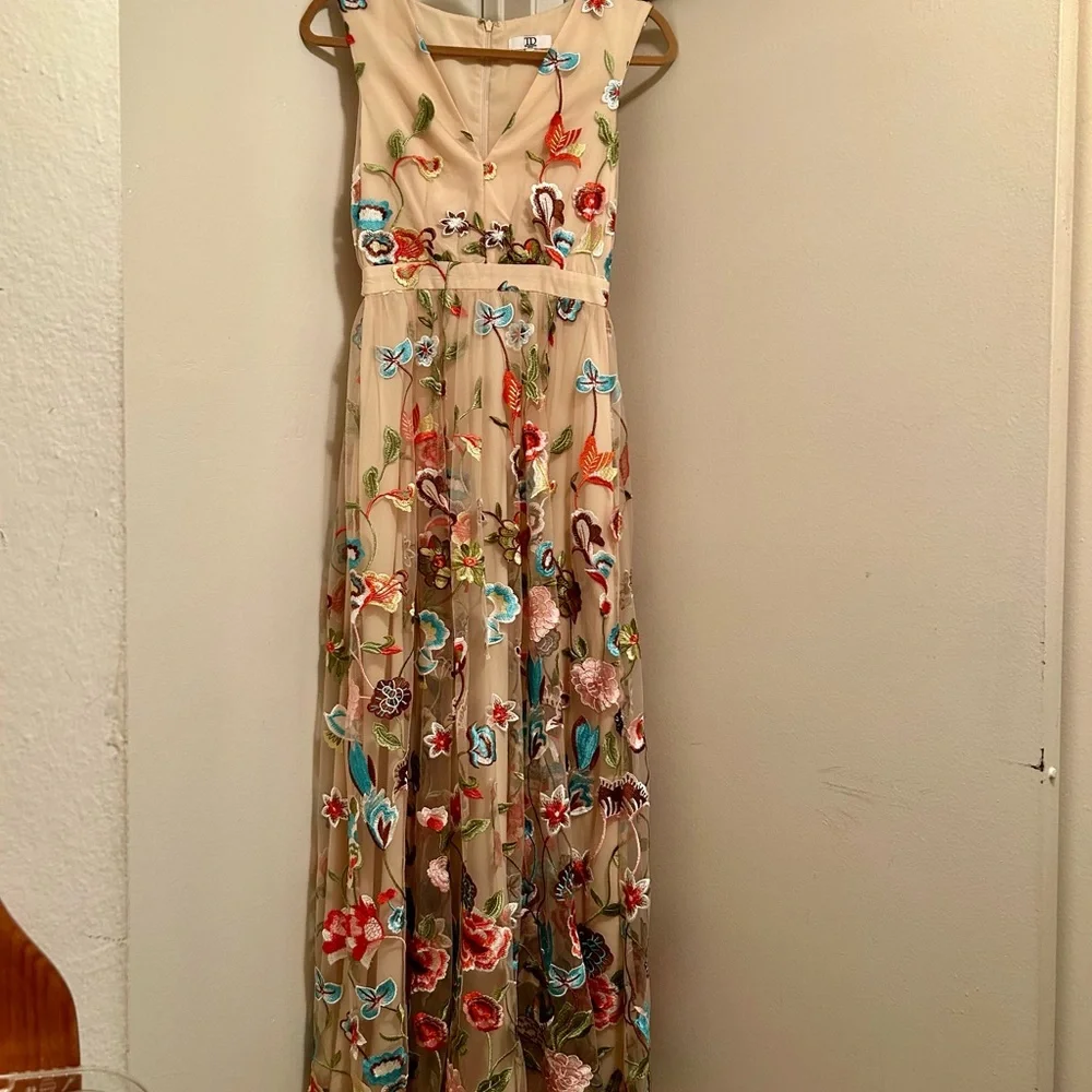 Naked dress. Beige Maxi Dress with Multicolor Floral Embroidery - Picture 11 of 12